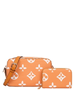 2in1 Pattern Print Crossbody Bag with Wallet DH-8356A ORANGE